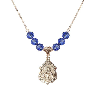Gold-filled Mother of a Priest 6mm Sapphire Beaded Necklace, Bliss Manufacturing
