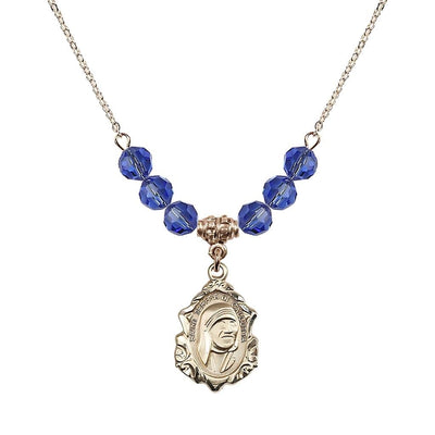 St. Teresa of Calcutta 14kt Gold-filled Crystal Birthstone Necklace with 6mm Sapphire Crystal Beads, Bliss Manufacturing