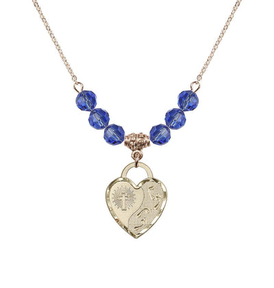 Gold-Filled Double Cross 6mm Beaded Necklace In Sapphire, Bliss Manufacturing