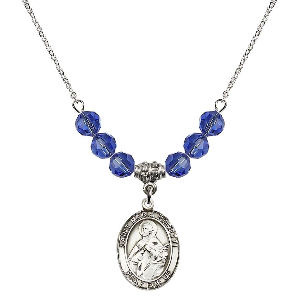 Bliss St. Maria Goretti Sterling Silver Crystal Birthstone Necklace in Sapphire,
