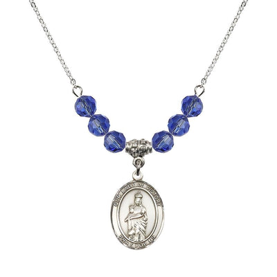 Our Lady of Victory Sterling Silver 6mm Sapphire Austrian Crystal Beaded Necklace with Plated Chain, Bliss Manufacturing