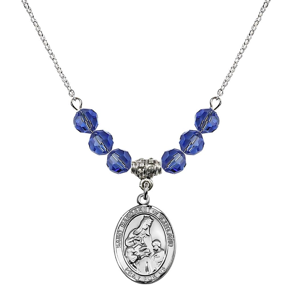 Bliss St. Margaret of Scotland Sterling Silver Crystal Birthstone Bead Necklace in Sapphire,