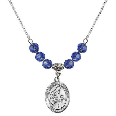 St. Margaret of Scotland Sterling Silver Crystal Birthstone Bead Necklace in Sapphire, Bliss Manufacturing
