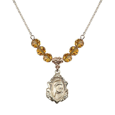 St. Teresa of Calcutta 14kt Gold-filled Crystal Birthstone Necklace with 6mm Topaz Crystal Beads, Bliss Manufacturing