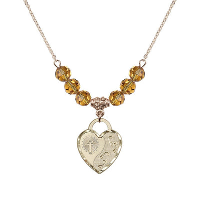 Gold-Filled Double Cross 6mm Beaded Necklace In Topaz, Bliss Manufacturing