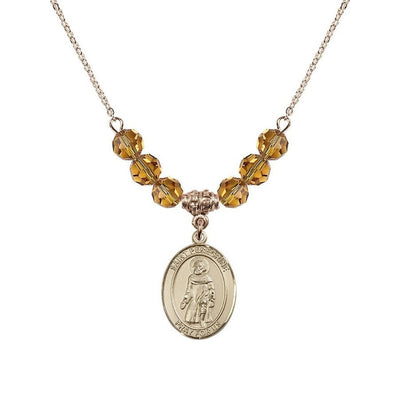 Our Lady of Fatima 14kt Gold-filled 6mm Topaz Beaded Necklace, Measures 3/4 inch tall by 1/2-inch wide, Gift Box, Bliss Manufacturing