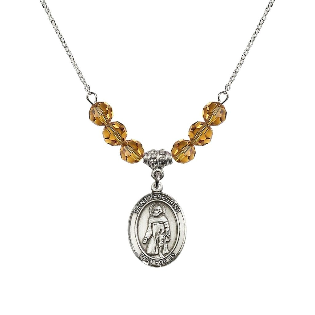 Bliss Our Lady of Fatima Sterling Silver 6mm Topaz Beaded Necklace, Measures 3/4 inch tall by 1/2-inch wide, Gift Box