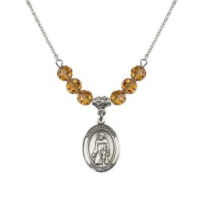 Our Lady of Fatima Sterling Silver 6mm Topaz Beaded Necklace, Measures 3/4 inch tall by 1/2-inch wide, Gift Box, Bliss Manufacturing