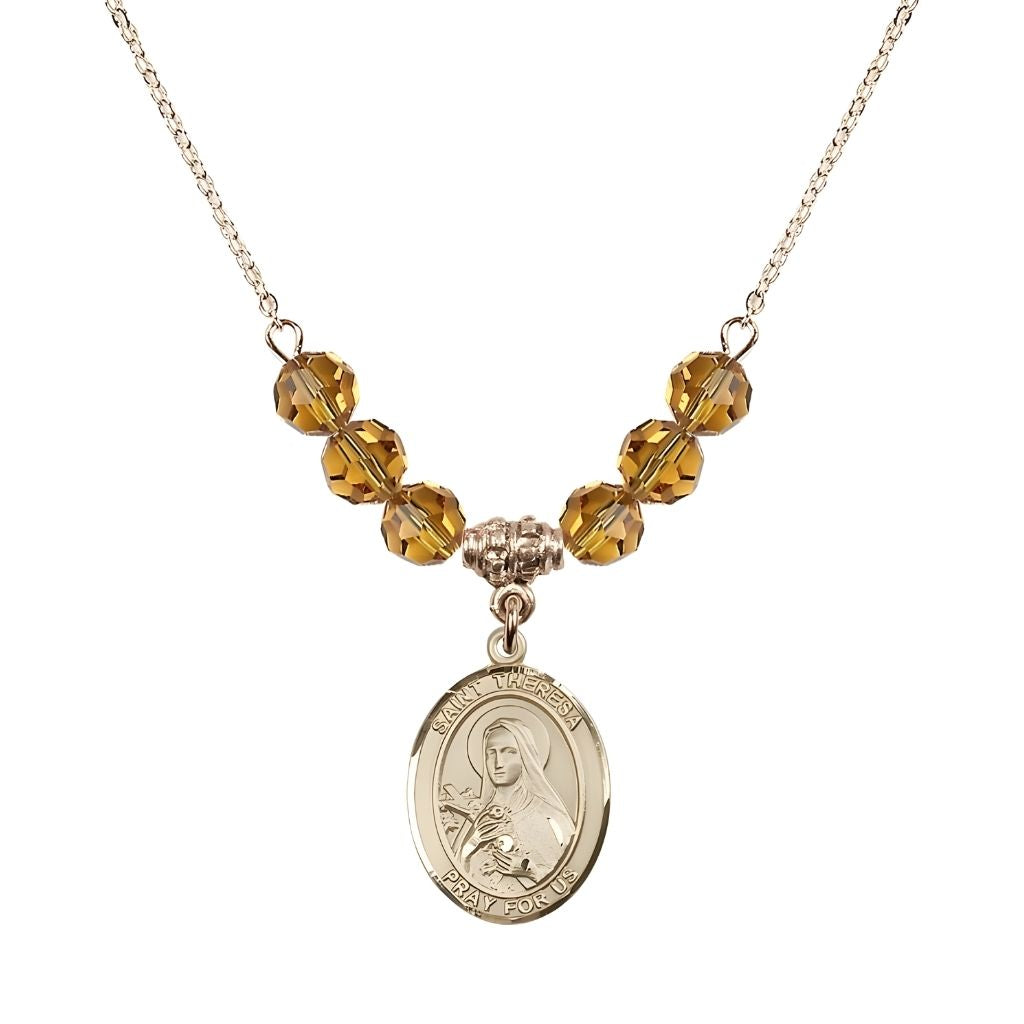 Bliss St. Theresa Gold-filled 6mm Topaz Austrian Crystal Birthstone Necklace