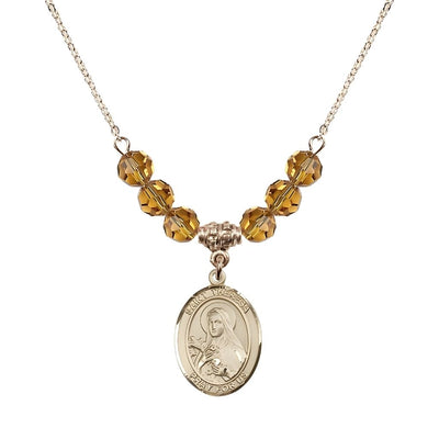 St. Theresa Gold-filled 6mm Topaz Austrian Crystal Birthstone Necklace, Bliss Manufacturing