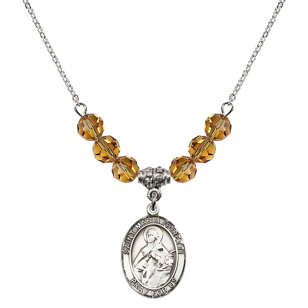 Bliss St. Maria Goretti Sterling Silver Crystal Birthstone Necklace in Topaz,