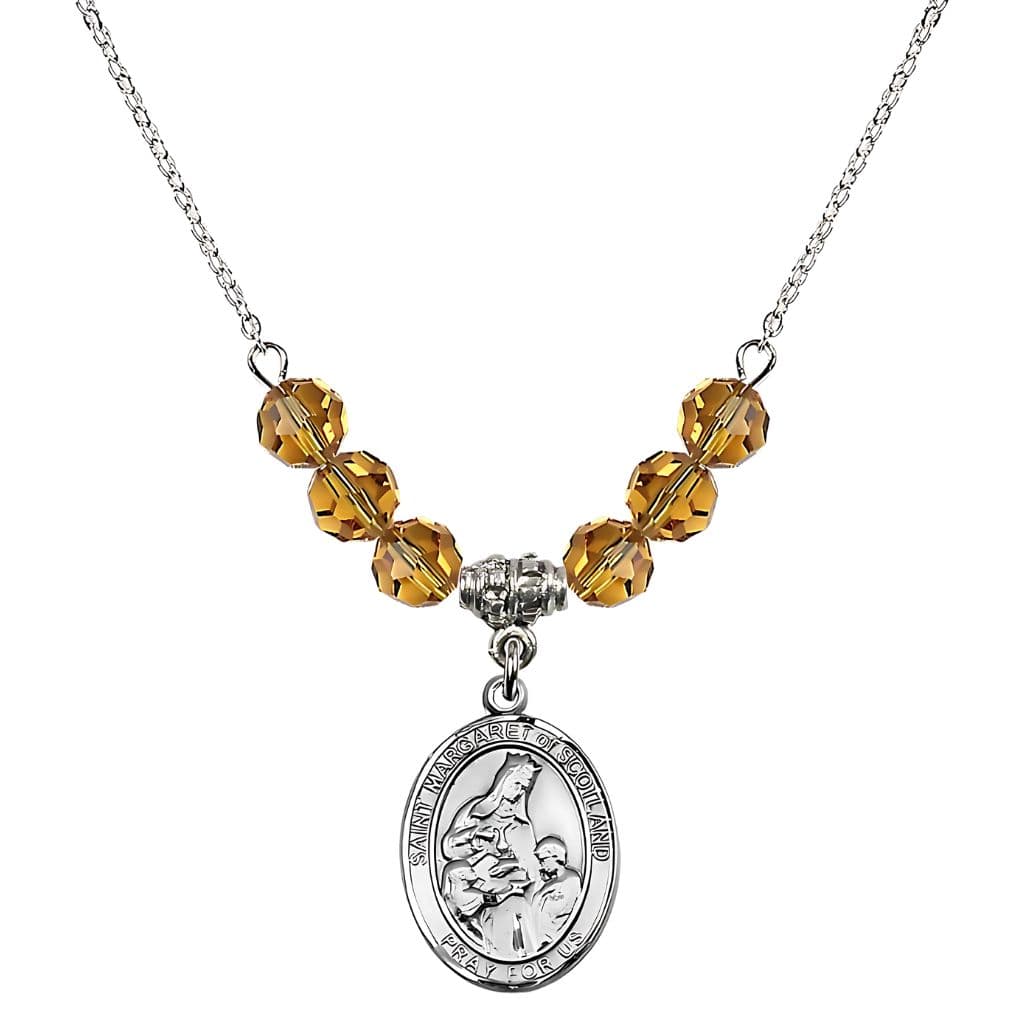 Bliss St. Margaret of Scotland Sterling Silver Crystal Birthstone Bead Necklace in Topaz,