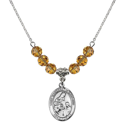 St. Margaret of Scotland Sterling Silver Crystal Birthstone Bead Necklace in Topaz, Bliss Manufacturing