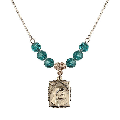 St. Teresa of Calcutta Square 14kt Gold-filled Zircont Crystal Birthstone Necklace, Bliss Manufacturing
