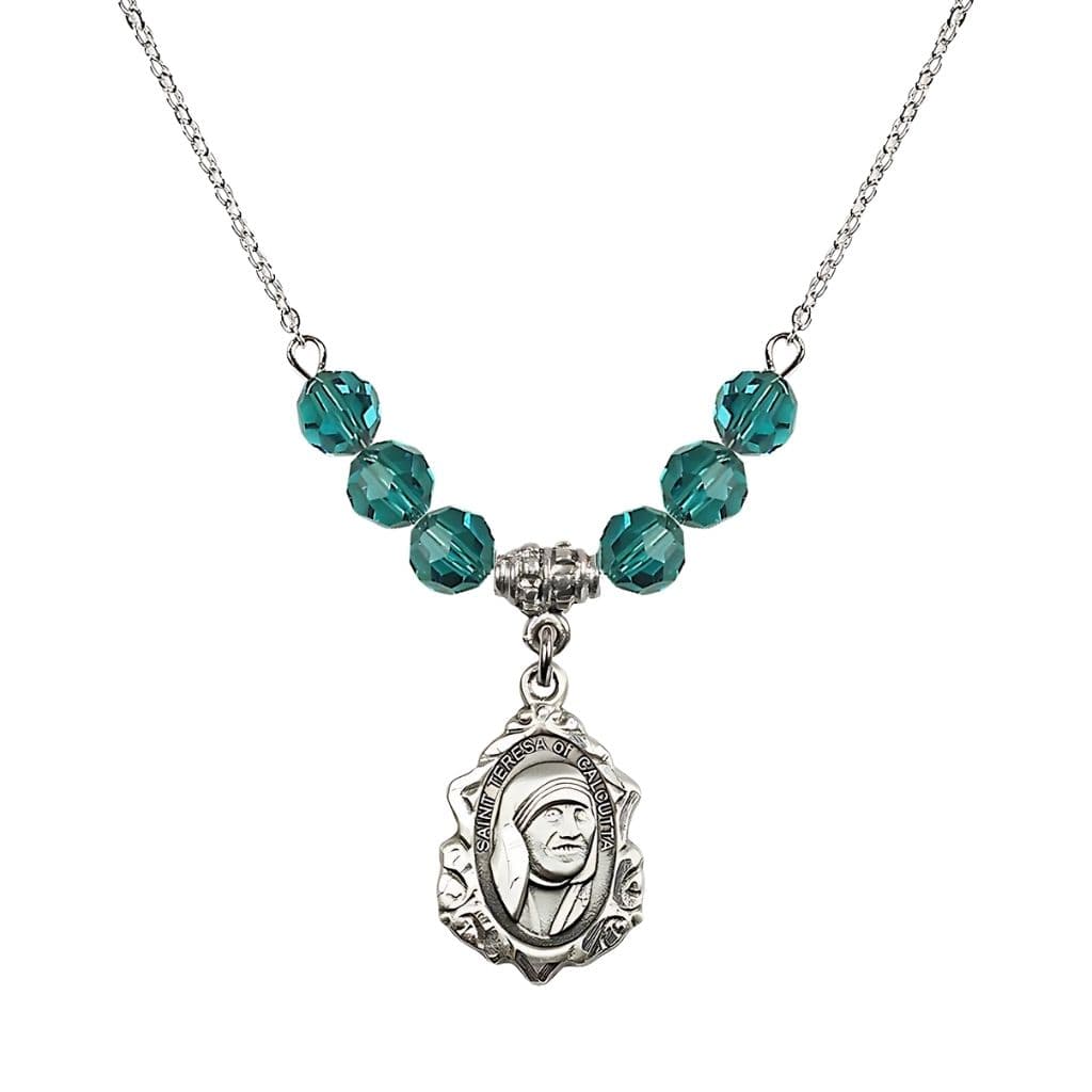 Bliss St. Teresa of Calcutta Sterling Silver Crystal Birthstone Necklace with 6mm Zircon Crystal Beads