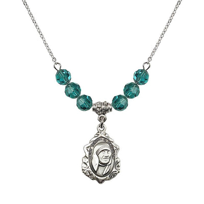 St. Teresa of Calcutta Sterling Silver Crystal Birthstone Necklace with 6mm Zircon Crystal Beads, Bliss Manufacturing