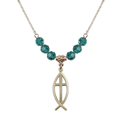 Fish Cross Crystal Zircon Birthstone Necklace with 18" Chain, Medal 1", Bliss Manufacturing