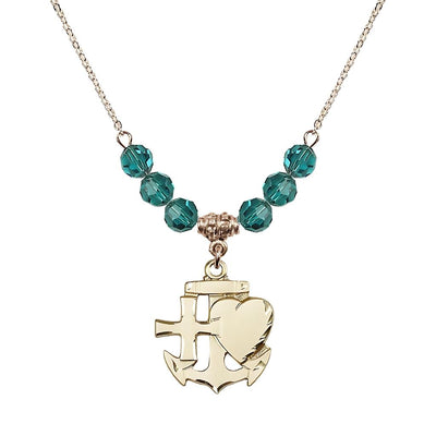 Christian Faith, Hope and Charity Gold-filled 6mm Zircon Crystal Birthstone Necklace, Bliss Manufacturing