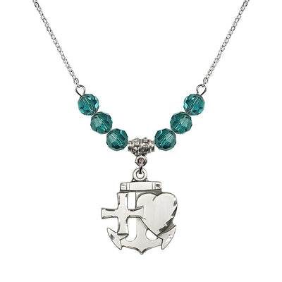 Christian Faith, Hope and Charity Sterling Silver 6mm Zircon Crystal Birthstone Necklace, Medal Measures 7/8-inch tall by 3/4-inch wide, Bliss Manufacturing