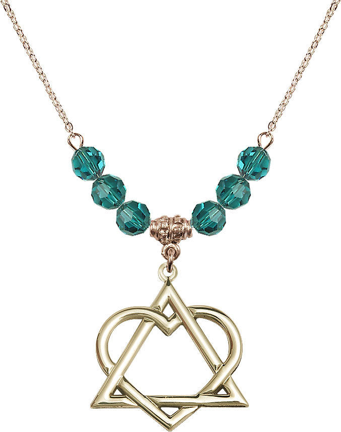 Hamilton Gold Plated Necklace with 6mm Zircon Crystal Beads featuring a 14kt Gold Filled Adoption Heart,