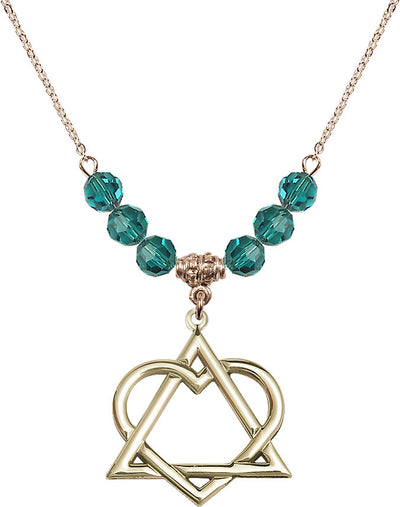 Hamilton Gold Plated Necklace with 6mm Zircon Crystal Beads featuring a 14kt Gold Filled Adoption Heart, Bliss Manufacturing