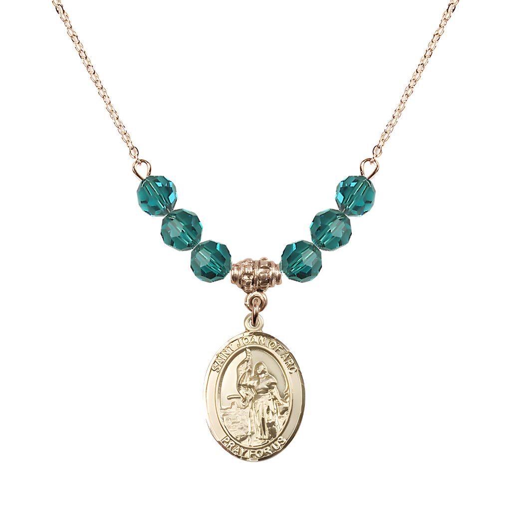 Bliss St. Joan of Arc Oval 14kt Gold-filled 6mm Zircon Austrian Crystal Beaded Necklace, Measures 3/4 inch tall by 1/2-inch wide, Gift Box.