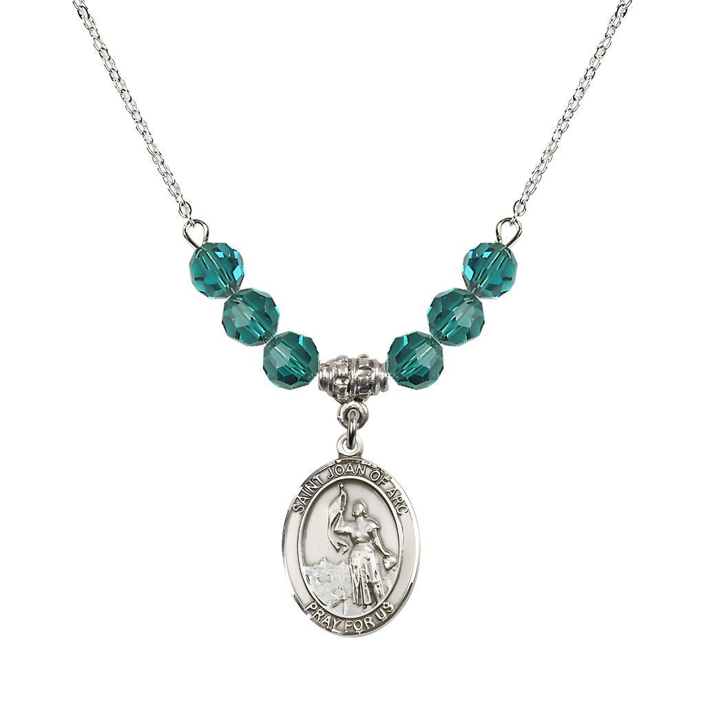 Bliss St. Joan of Arc Oval Sterling Silver 6mm Zircon Austrian Crystal Beaded Necklace, Measures 3/4 inch tall by 1/2-inch wide, Gift Box.