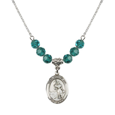 St. Joan of Arc Oval Sterling Silver 6mm Zircon Austrian Crystal Beaded Necklace, Measures 3/4 inch tall by 1/2-inch wide, Gift Box, Bliss Manufacturing