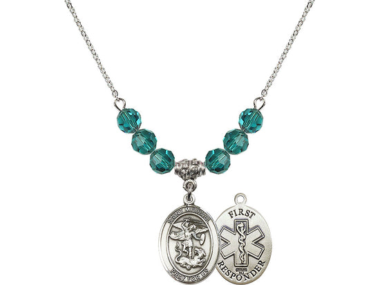 Bliss 1st Responder St Michael Sterling Silver Beaded Necklace in Zircon,