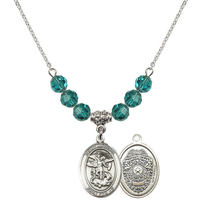 Police Officers St. Michael Sterling Silver 6mm Zircon Beaded Necklace, Measures 3/4 inch tall by 1/2-inch wide, Bliss Manufacturing