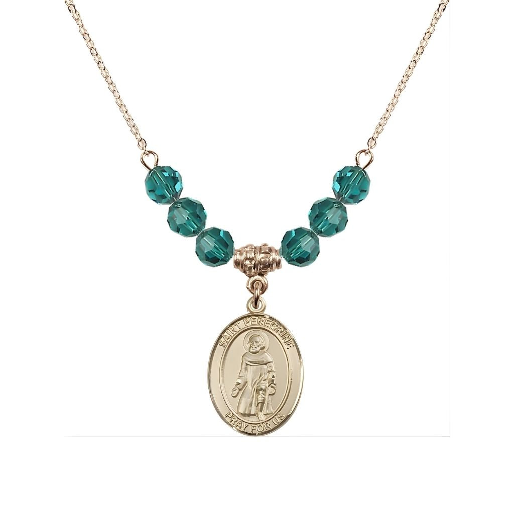Bliss Our Lady of Fatima 14kt Gold-filled 6mm Zircon Beaded Necklace, Measures 3/4 inch tall by 1/2-inch wide, Gift Box