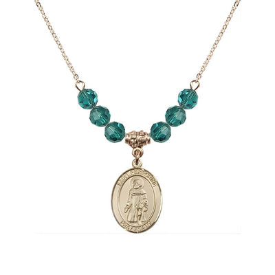 Our Lady of Fatima 14kt Gold-filled 6mm Zircon Beaded Necklace, Measures 3/4 inch tall by 1/2-inch wide, Gift Box, Bliss Manufacturing