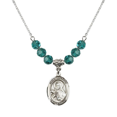 St. Theresa Sterling Silver Crystal Necklace, handcrafted in the USA, Birthstone 6mm Austrian Crystals in Zircon, Bliss Manufacturing