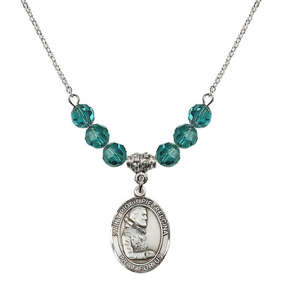 Sterling Silver St. Padre Pio of Pietrelcina Zircon Crystal Birthstone Necklace, Bliss Manufacturing