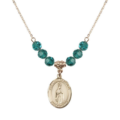 Our Lady of Fatima Gold-filled 6mm Zircon Beaded Necklace, Measures 3/4 inch tall by 1/2-inch wide, Gift Box, Bliss Manufacturing