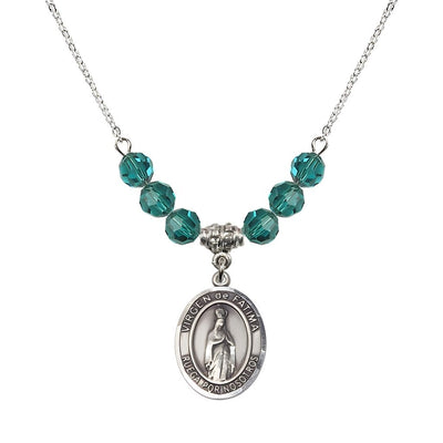 Virgen de Fatima Oval Sterling Silver 6mm Zircon Beaded Necklace, Measures 3/4 inch tall by 1/2-inch wide, Gift Box, Bliss Manufacturing