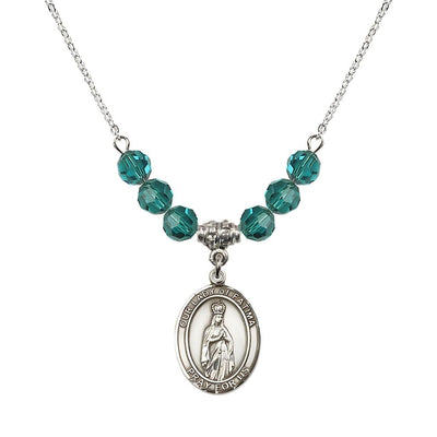 Our Lady of Fatima Sterling Silver 6mm Zircon Beaded Necklace, Measures 3/4 inch tall by 1/2-inch wide, Gift Box, Bliss Manufacturing