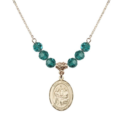 Holy Family Beaded Necklace with Gold-filled Medal, 6mm Austrian Crystal Zircon Beads for December, Bliss Manufacturing