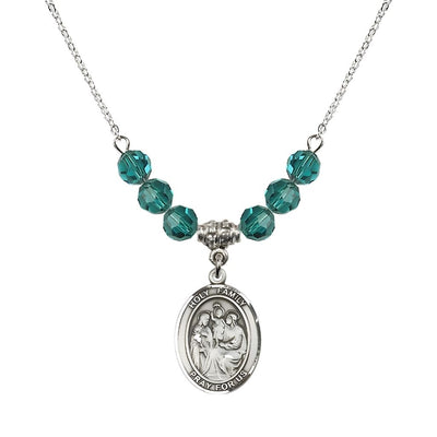 Holy Family Beaded Necklace with Sterling Silver Medal, 6mm Austrian Crystal Zircon Beads for December, Bliss Manufacturing