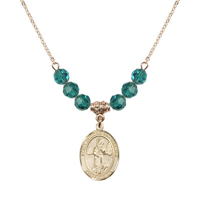 St. Isidore the Farmer Oval 14kt Gold-filled 6mm Zircon Austrian Crystal Beaded Necklace, Measures 3/4 inch tall by 1/2-inch wide, Gift Box, Bliss Manufacturing