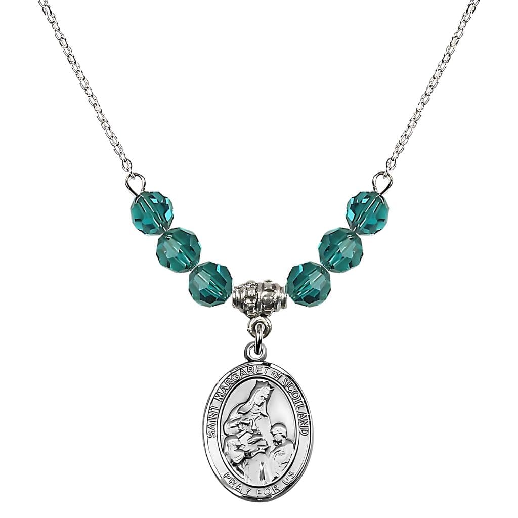 Bliss St. Margaret of Scotland Sterling Silver Crystal Birthstone Bead Necklace in Zircon,