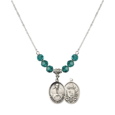 Pope Leo XIV Crystal Sterling Silver Medal Beaded Necklace with Zircon Crystal Beads, Bliss Manufacturing