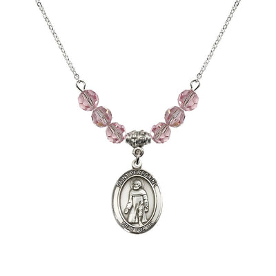 Our Lady of Fatima Sterling Silver 6mm Light Rose Beaded Necklace, Measures 3/4 inch tall by 1/2-inch wide, Gift Box, Bliss Manufacturing