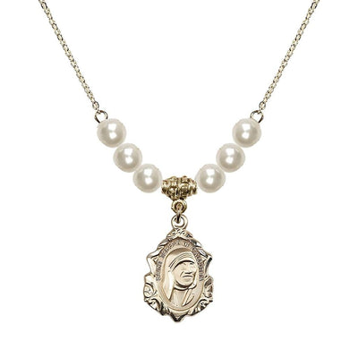 St. Teresa of Calcutta 14kt Gold-filled Crystal Birthstone Necklace with 6mm Faux Pearl Crystal Beads, Bliss Manufacturing