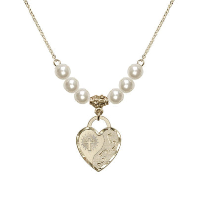 Gold-Filled Double Cross 6mm Beaded Necklace In Faux Pearls, Bliss Manufacturing