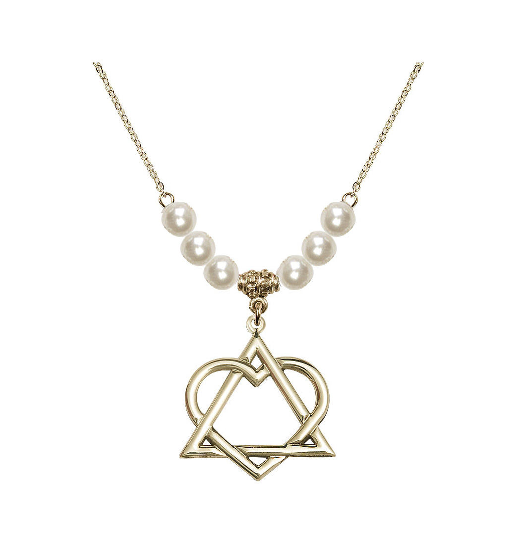 Adoption Heart Gold-filled Pendant w/Faux-Pearl Beads