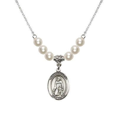 Our Lady of Fatima Sterling Silver 6mm Faux Pearl Crystal Beaded Necklace, Measures 3/4 inch tall by 1/2-inch wide, Gift Box, Bliss Manufacturing