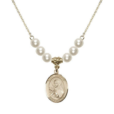 St. Theresa Gold-filled 6mm Faux Pearl Austrian Crystal Birthstone Necklace, Bliss Manufacturing
