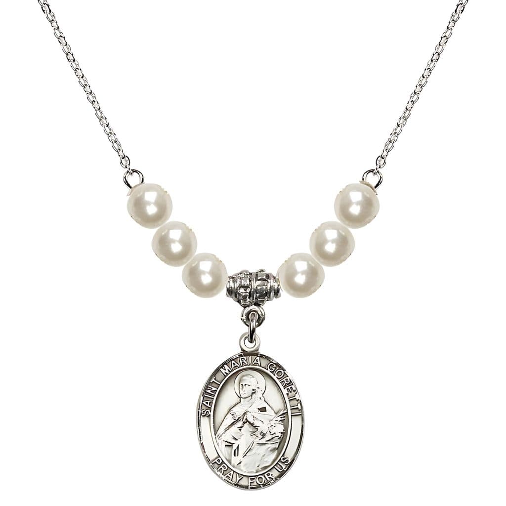 Bliss St. Maria Goretti Sterling Silver Faux Pearl Bead Necklace,