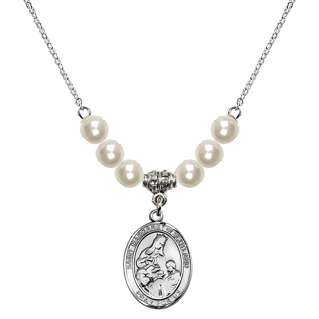 Bliss St. Margaret of Scotland Sterling Silver Faux Pearl Bead Necklace,